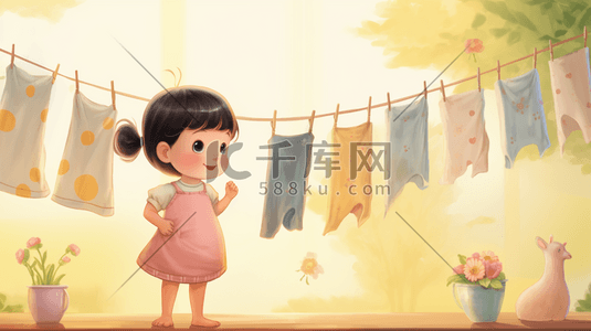 儿童衣服插画图片_洗衣服的小朋友插画16