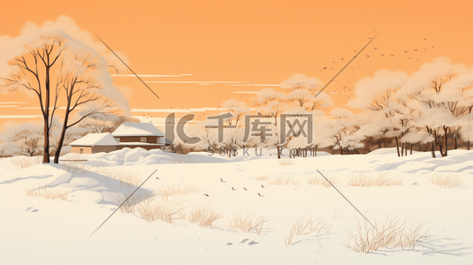 树枝矢量插画图片_橙色冬季雪景插画11