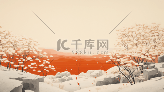 橙色冬季雪景插画23
