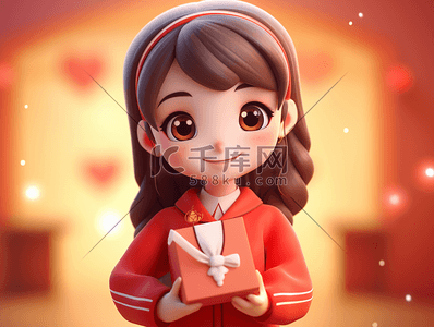 春节可爱的小女孩拿着红包