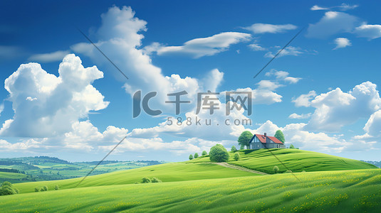 绿色打结的小草插画图片_蓝天白云绿色小草小山丘11