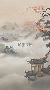 中国山水国画插画图片_国风山水国画山水
