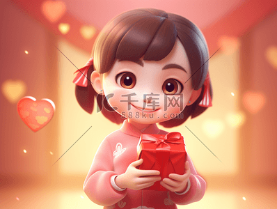 传统节日除夕插画图片_春节可爱的小女孩拿着红包