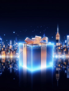 礼盒包装设计喜庆插画图片_假日礼盒模糊城市深蓝色10