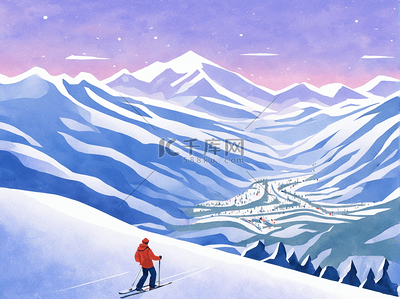运动休闲裤子插画图片_冬季运动滑雪场插画旅游周末休闲