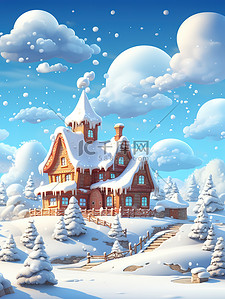 冬天雪景城堡插画图片_圣诞节日气氛的城堡冬天雪景8