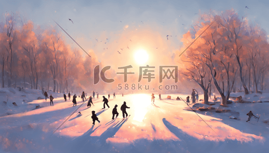 冰雪运动海报卡通插画图片_冬天冰雪运动滑雪公园自然户外阳光