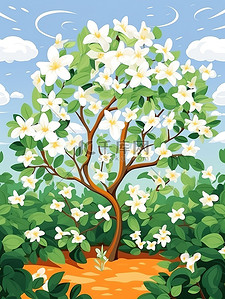 树白色插画图片_茉莉花开的树儿童插图7