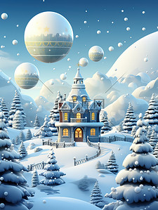 圣诞节日气氛的城堡冬天雪景15