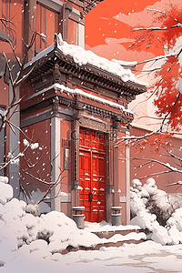 冬天建筑新年手绘插画海报