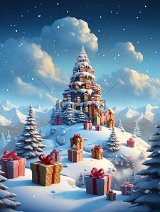 圣诞节日气氛的城堡冬天雪景1
