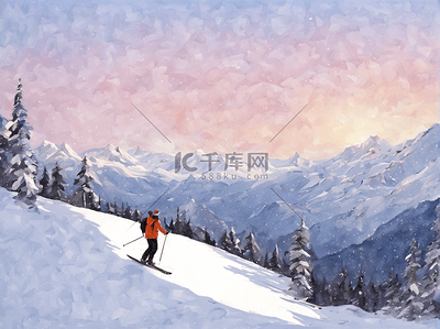 运动休闲裤子插画图片_冬季运动滑雪场插画旅游周末休闲