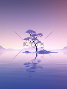 湖边一棵孤独的树4插画插图