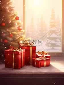 圣诞树周围的礼物1插画插画素材