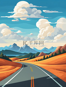 山路插画图片_道路蜿蜒的山路美丽风景15插画图片