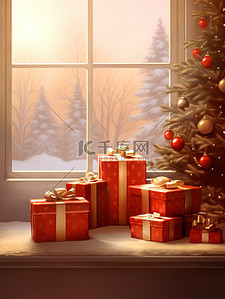 圣诞树周围的礼物3插画矢量插画