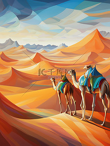 丝绸海报插画图片_沙漠骆驼丝绸之路13插画插画海报