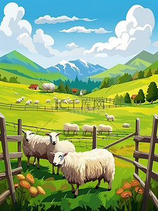 牧场绵羊栅栏美丽的风景10