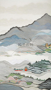 质感中国风纹理插画图片_中国风刺绣纹理山水插画图片