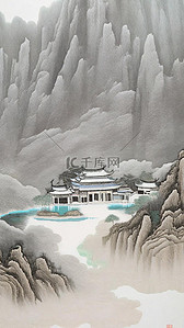 中国风刺绣纹理山水插画原创插画