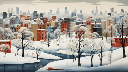 大雪笼罩的城市背景插画42插画海报