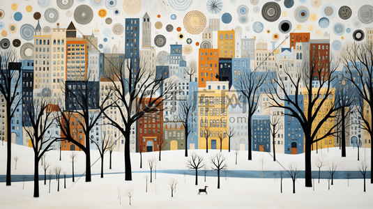 设计太阳插画图片_大雪笼罩的城市背景插画24插画设计
