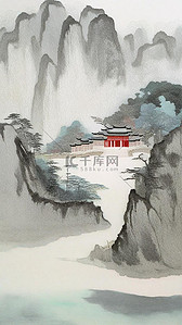 中纹理插画图片_中国风刺绣纹理山水插画素材
