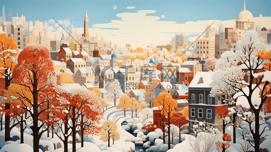 大雪笼罩的城市背景插画7插画海报