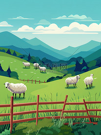 牧场绵羊栅栏美丽的风景11