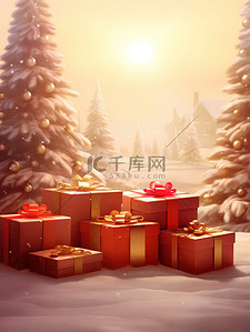 浪漫房间插画图片_圣诞树周围的礼物6插画插图