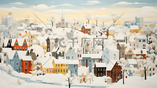 大雪笼罩的城市背景插画39矢量插画