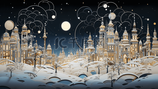 大雪海报的插画图片_大雪笼罩的城市背景插画37插画海报