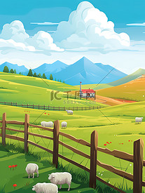 牧场绵羊栅栏美丽的风景3