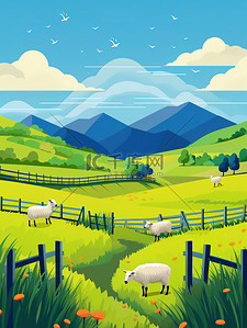 牧场绵羊栅栏美丽的风景16