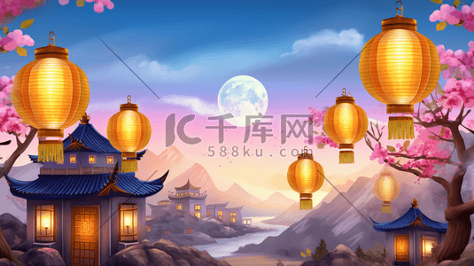 中国风春节灯笼装饰插画7插画海报