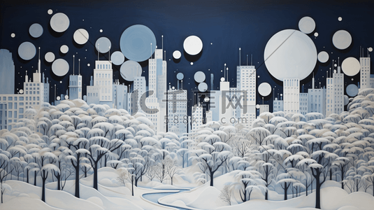 大雪笼罩的城市背景插画6插画设计