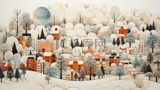 建筑背景矢量插画图片_大雪笼罩的城市背景插画14矢量插画