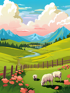 牧场绵羊栅栏美丽的风景20