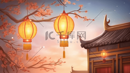 中国风春节灯笼装饰插画11矢量插画