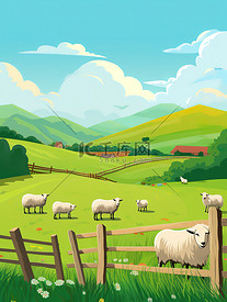 牧场绵羊栅栏美丽的风景12