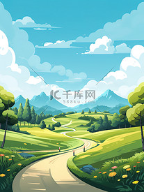道路蜿蜒的山路美丽风景16插画原创插画