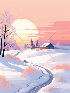 白雪皑皑被雪覆盖的树木19插画原创插画