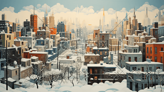 大雪笼罩的城市背景插画5插画设计