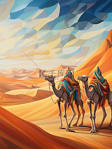 丝绸丝绸之路插画图片_沙漠骆驼丝绸之路2插画图片