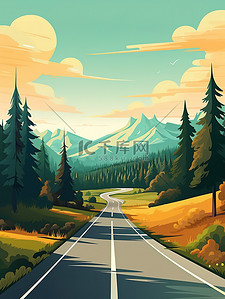 旅游设计插画图片_道路蜿蜒的山路美丽风景7插画插画设计