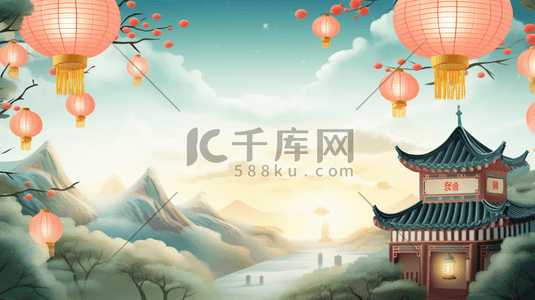 中国风春节灯笼装饰插画23素材