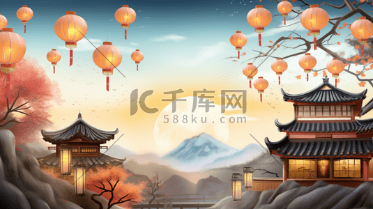 中国风春节灯笼装饰插画14矢量插画