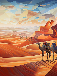 沙漠骆驼丝绸之路17插画矢量插画