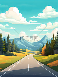 道路蜿蜒的山路美丽风景10插画插画设计