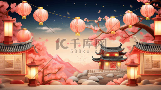 梅花装饰插画图片_中国风春节灯笼装饰插画16图片